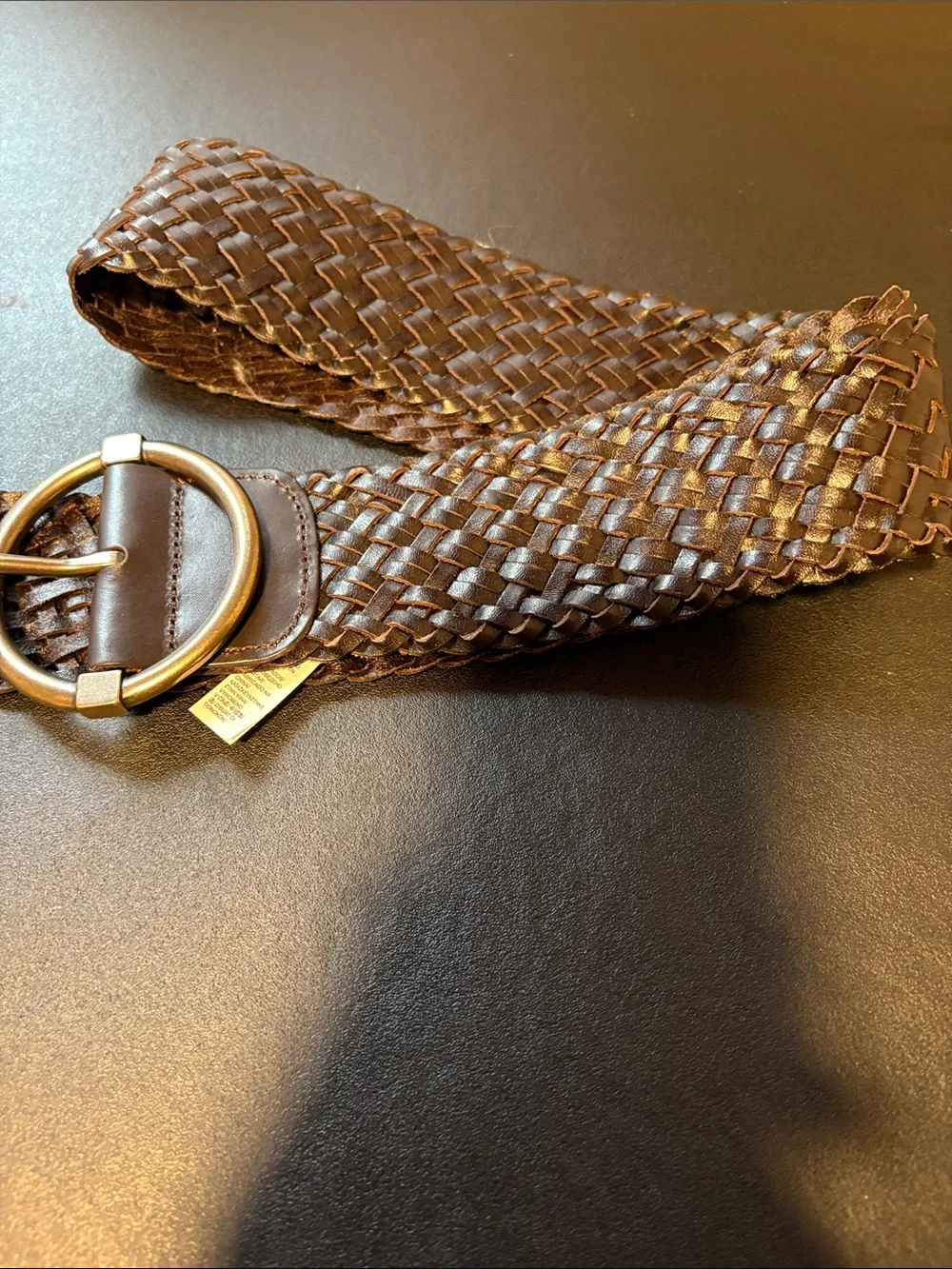 Banana Republic Dark Brown Woven Leather Belt with Gold-Tone Round Buckle